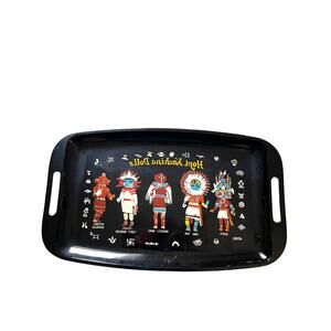 Hopi Kachine Dolls black serving tray vintage